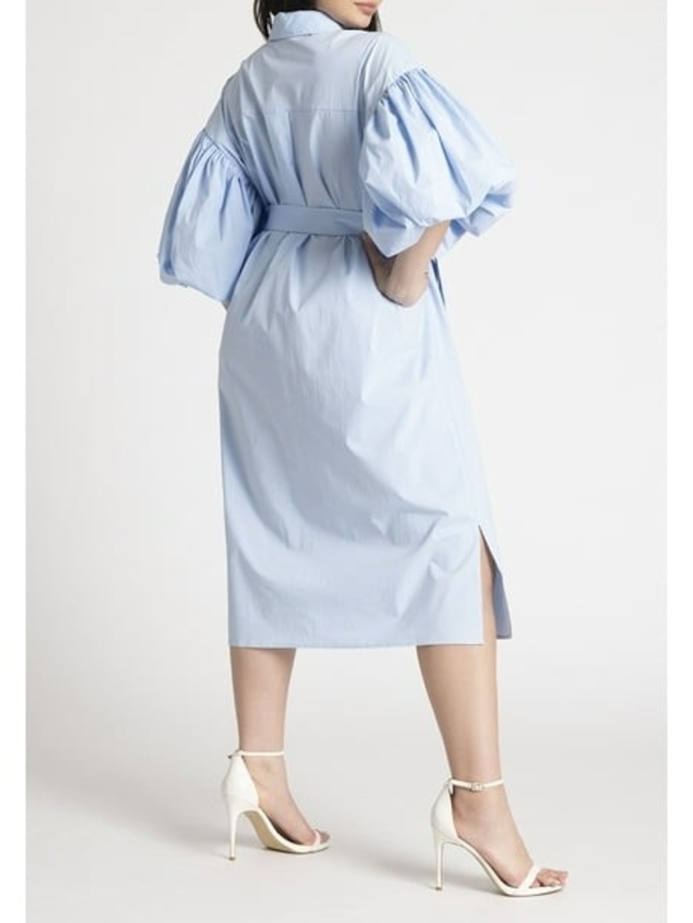 Eloquii Light Blue Balloon-Sleeve Shirt Dress with Belt